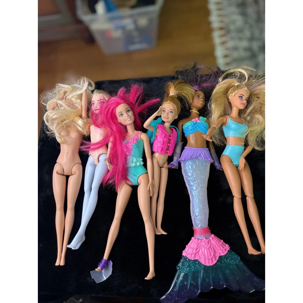 Mattel Barbie Doll Lot of 6 Dreamtopia Mermaid Beach Life Vest Pink Hair Dolls